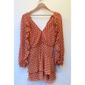NWT LA MAISON TALULAH Ruffle Mini Dress Orange/White Polka Dots Retail $260 Sz S